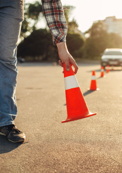 Setting up cones for Solutions Traffic School courses.